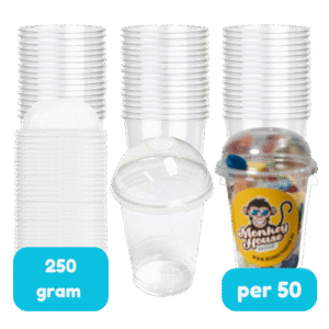 Lege snoepbekers met deksel – 250 g (50 stuks)