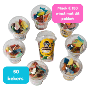 Standaardpakket 50 gevulde snoepbekers van 250 gram
